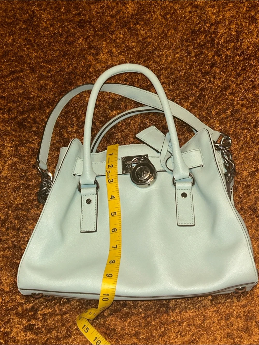 Michael Kors Mint Green Leather Satchel with Silver Hardware
